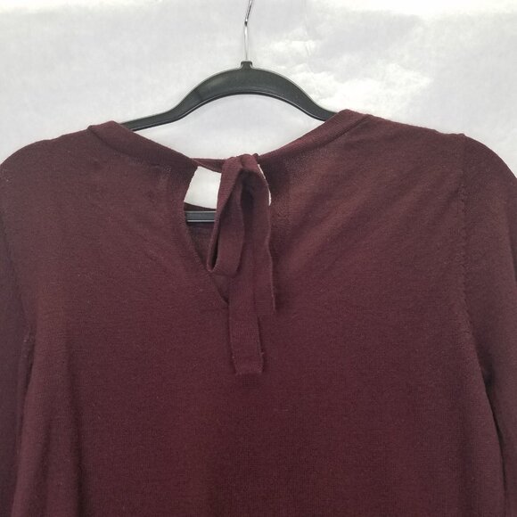Nanette Lepore Sweater Women's S Burgundy Tie Back Fine Merino Wool Bell Sleeve - Picture 7 of 12
